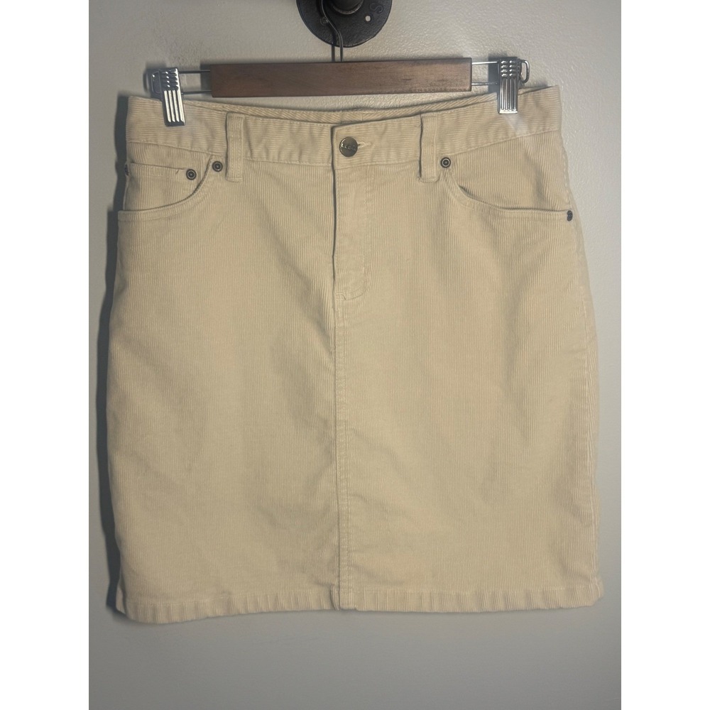 LL Bean Womens Corduroy Mini Skirt Beige Cream Cotton Stretch 8 Pet 0DBY4